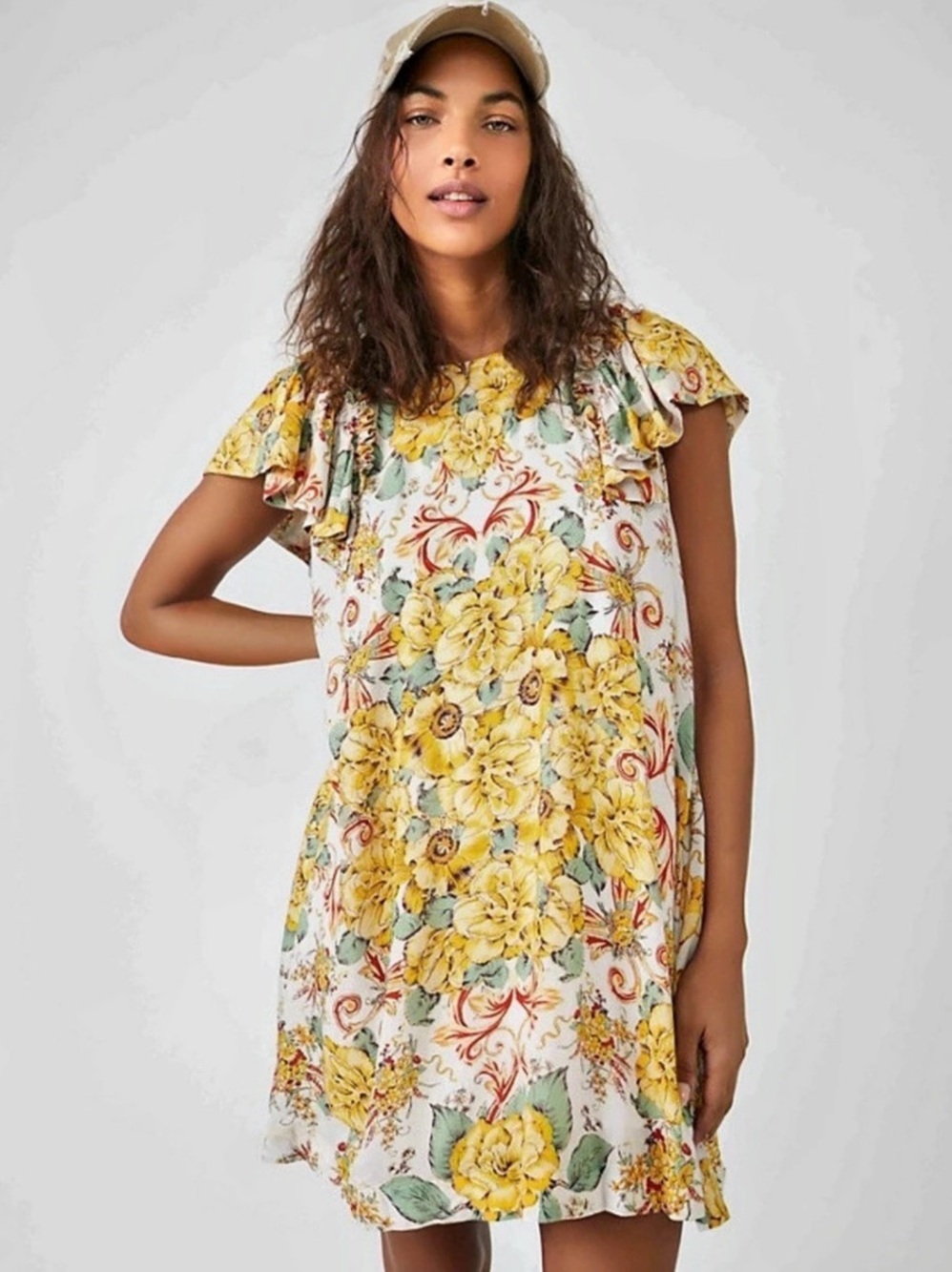 Free People French Quarter Wrap Dress Floral Mini Yellow & White Large